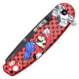 Mario Spring Assist Folding Knife Black Graphic Steel Blade/Red Mario Graphic Handle