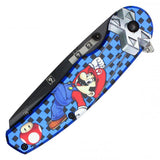 Mario Spring Assist Folding Knife Black Graphic Steel Blade/Blue Mario Graphic Handle SKU PF66B