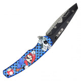 Mario Spring Assist Folding Knife Black Graphic Steel Blade/Blue Mario Graphic Handle SKU PF66B