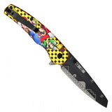 Mario Spring Assist Folding Knife Black Graphic Steel Blade/Gold Mario Graphic Handle SKU PF66D