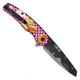 Princess Spring Assist Folding Knife Black Graphic Steel Blade/Pink Princess Graphic Handle SKU PF66E