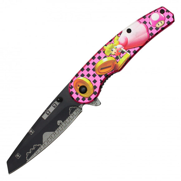 Princess Spring Assist Folding Knife Black Graphic Steel Blade/Pink Princess Graphic Handle SKU PF66E