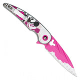 Mickey Spring Assist Folding Knife Pink Perforated steel Blade/Pink Mouse Print Handle SKU PF74A