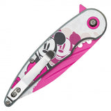 Mickey Spring Assist Folding Knife Pink Perforated steel Blade/Pink Mouse Print Handle SKU PF74A