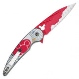 Mickey Spring Assist Folding Knife Red Perforated Steel Blade/Gray Mouse Print Handle SKU PF74B