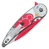 Mickey Spring Assist Folding Knife Red Perforated Steel Blade/Gray Mouse Print Handle SKU PF74B