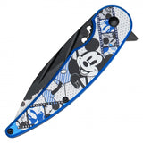 Mickey Spring Assist Folding Knife Black Perforated Steel Blade/Blue Mouse Print Handle SKU PF74C