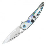 Mickey Spring Assist Folding Knife White Perforated Steel Blade/White Mouse Print Handle SKU PF74D