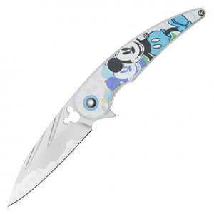 Mickey Spring Assist Folding Knife White Perforated Steel Blade/White Mouse Print Handle SKU PF74D