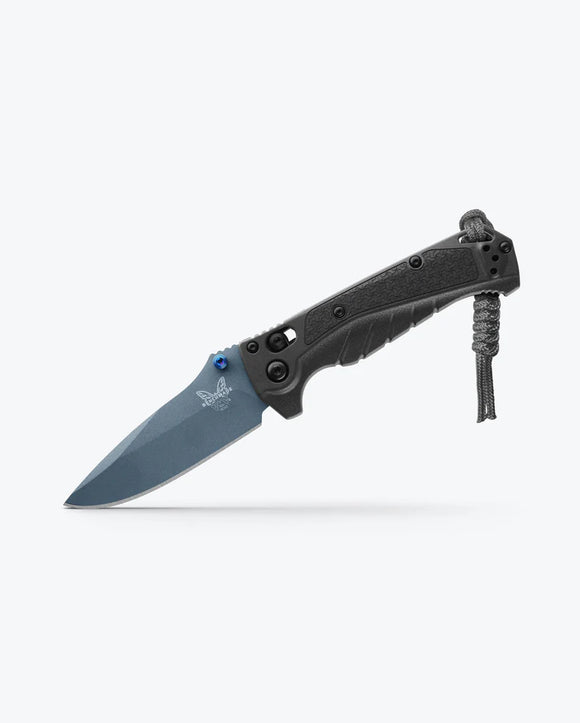 Benchmade Water Mini Adira AXIS Lock Knife Blue Cherakote CPM-MagnaCut Steel Blade/Tempest Gray Grivory Handle SKU 18065BT-01