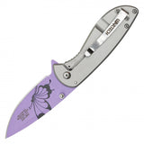 Wartech Spring Assist Knife Purple Butterfly Print Steel Blade/Gray Butterfly Print Handle SKU PWF15PP