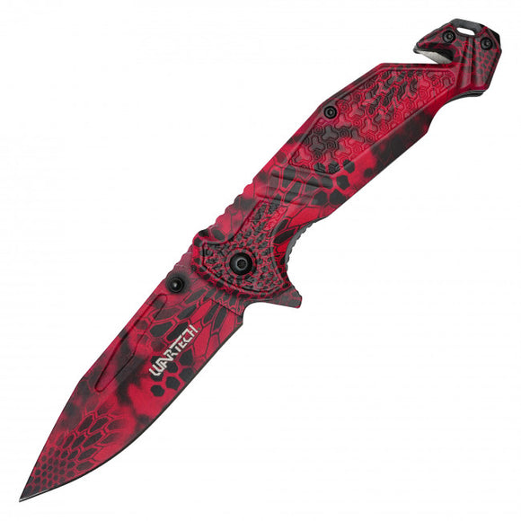 Wartech Spring Assist Morpho Knife Red Morpho Steel Blade/Red Frost Morpho Print Handle SKU PWT371C