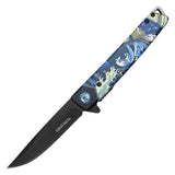 Wartech Spring Assist Folding Knife w/Samurai 3D Print Handle SKU PWT435BK