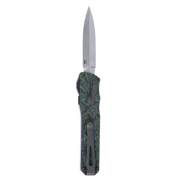 Columbia River Twist Tighe Compact Auto OTF Knife Stonewash MagnaCut Stainless Steel Blade/Green & Black Carbon Fiber Handle SKU CRKT A1100