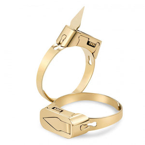 Self Defense Hidden Blade Ring Adjustable Size Gold SKU YC891-GD