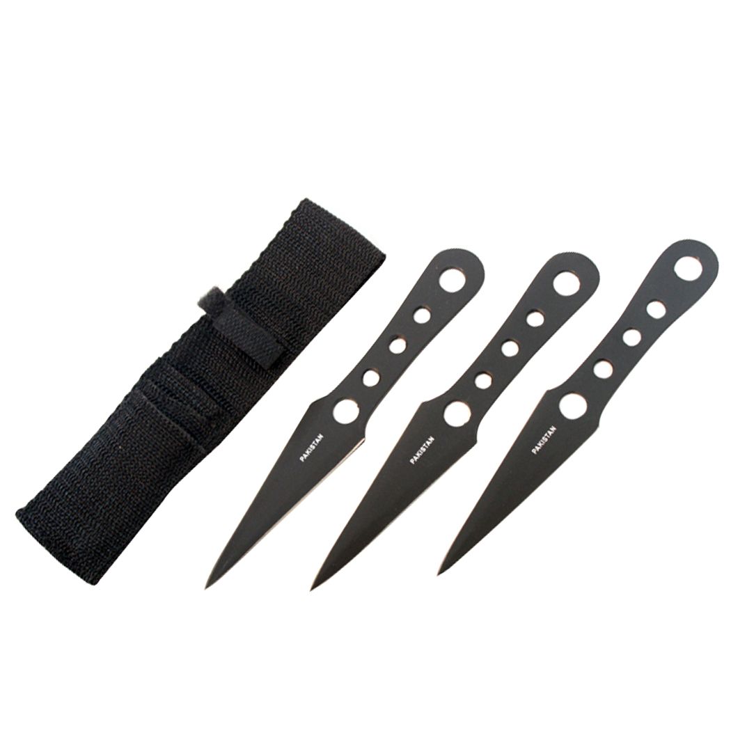 Set of 3 All Black Throwing Knives with Sheath SKU 475-S – Highlander ...