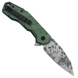 Tac Force Spring Assist Knife Digital Camo Embossed 3Cr13 Steel Blade/Green Alum. Handle SKU TF-1049GN