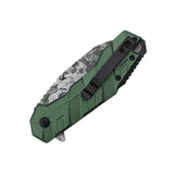 Tac Force Spring Assist Knife Digital Camo Embossed 3Cr13 Steel Blade/Green Alum. Handle SKU TF-1049GN