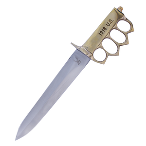 The Bone Edge 1918 Trench Knife Mirror Finish SS Blade/Brass Handle w/Leather Sheath SKU 14440