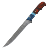 The Bone Edge 13" Filet Knife Damascus Blade/Multi Resin Handle w/Leather Sheath SKU 14473