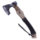 The Bone Edge 17.5" Axe SS Blade/Brown & Black Leather Wrapped Wood Handle w/Sheath SKU 14457