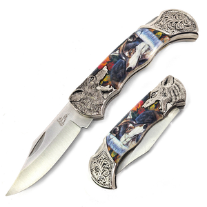 The Bone Edge Classic Folding Knife 3CR13 SS Blade/Wolf Design Handle SKU 14310