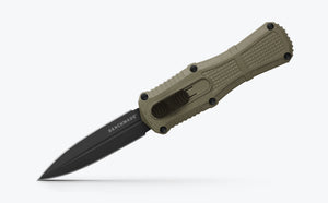 Benchmade Mini Claymore OTF Auto Knife Double Edge Dagger CPM-D2 Steel Blade/Green Grivory Handle SKU 3375GY-1