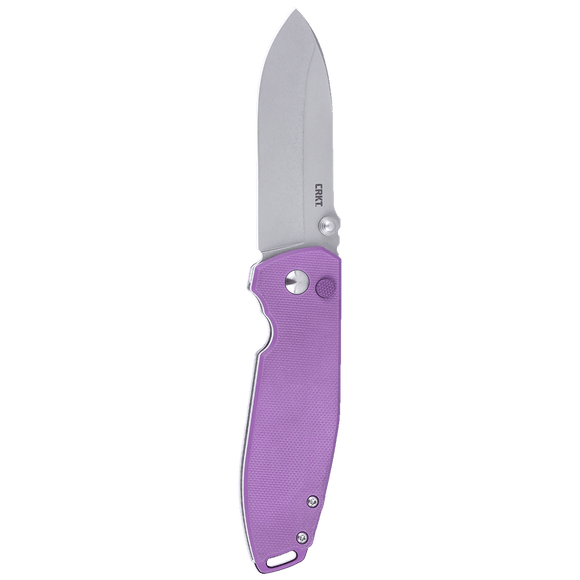 Columbia River Squid XM Button Lock Knife Stonewash D2 Tool Steel Blade/Violet G10 Handle SKU CRKT 2495P