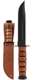 Ka-Bar US Navy Full Size Fixed Blade Knife w/Leather Sheath Black Powder Coated 1095HC Steel Blade/Stacked Leather Handle SKU 1225/KA1225