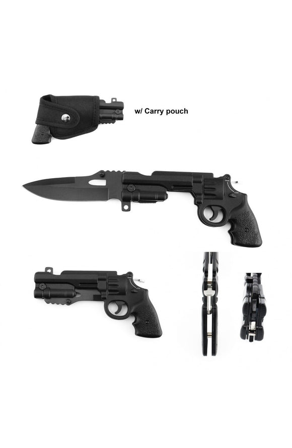 Revolver Folding Knife Spring Assisted Open With Velcro Pouch SKU T27020BK